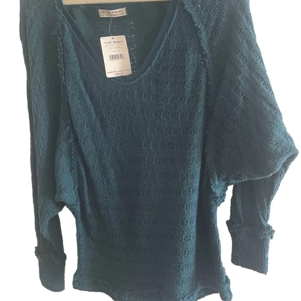 Free People Teal Sweater Top Lightweight Shirt NWT Medium M